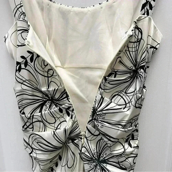 London Times Sheath Dress Sleeveless Ruched Bodycon Ivory & Black Size 4 - Picture 9 of 16